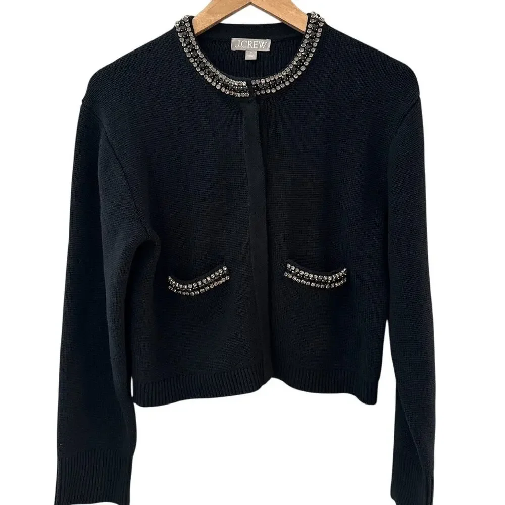 J Crew Emilie Sweater Lady Black Jacket with Jewel Trim Size Small